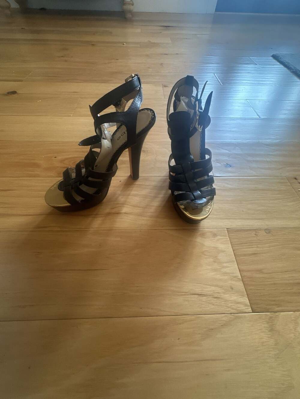 Bebe Black Strappy Platform Stiletto Heels Size 8